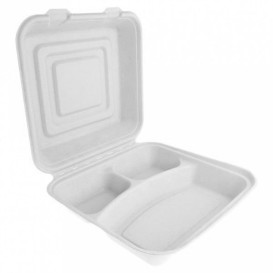 Suikerriet Gescharnierd Container "Menu Box" wit 3C 24x23x7,6cm (200 stuks)