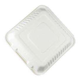 Suikerriet Gescharnierd Container + PLA wit 23x23x7,5cm (200 stuks)