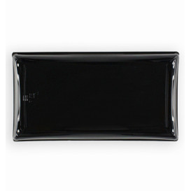 Plateau Rectangulaire Noir et Couvercle PET 12x22cm (15 Utés)