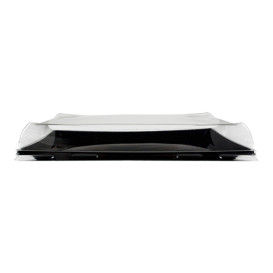 Plateau Rectangulaire Noir et Couvercle PET 12x22cm (15 Utés)