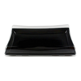 Plateau Rectangulaire Noir et Couvercle PET 12x22cm (15 Utés)