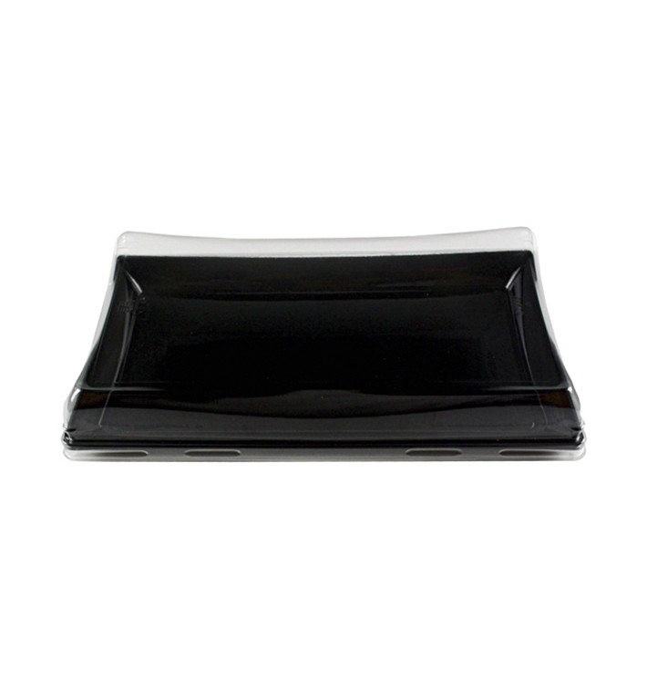 Plateau Rectangulaire Noir et Couvercle PET 12x22cm (15 Utés) Plateau Rectangulaire Noir et Couvercle PET 12x22cm (15 Utés)