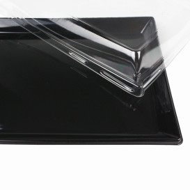 Plateau Rectangulaire Noir et Couvercle PET 16x22cm (15 Utés)