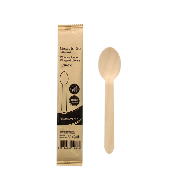 Cuillère en Bois Emballée 16cm (25 Utés) Cuillère en Bois Emballée 16cm (25 Utés)