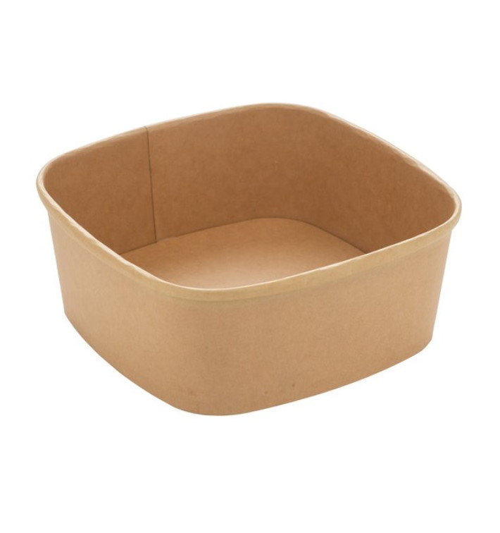 Vierkante Kraftpapier Container 1000ml 17x17x6,5cm (300 Stuks) Vierkante Kraftpapier Container 1000ml 17x17x6,5cm (300 Stuks)