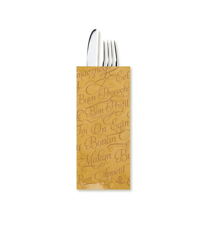 Enveloppe Porte-Couverts avec Serviettes "Buen Provecho" Kraft (800 Utés) Enveloppe Porte-Couverts avec Serviettes "Buen Provecho" Kraft (800 Utés)