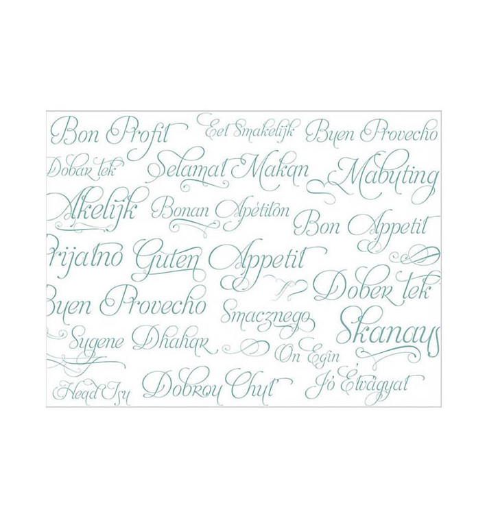 Set de Table en Papier Turquoise "Bon Appetit" 30x40cm 40g/m² (1.000 Utés) Set de Table en Papier Turquoise "Bon Appetit" 30x40cm 40g/m² (1.000 Utés)