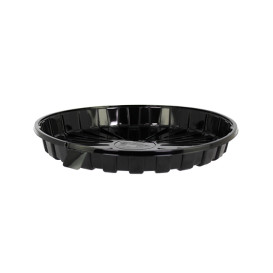 Plastic cakeplak Container transparant zwarte voet Ø24x6,5cm (10 stuks) 