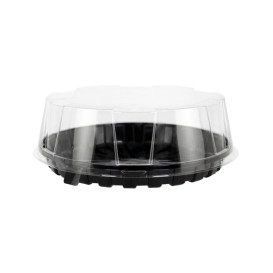 Plastic cakeplak Container transparant zwarte voet Ø24x6,5cm (10 stuks) 