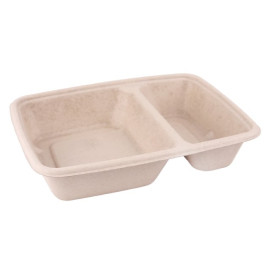 Suikerriet PLA Container 2 Compartmenten 820ml 23x18x3cm (300 Stuks)