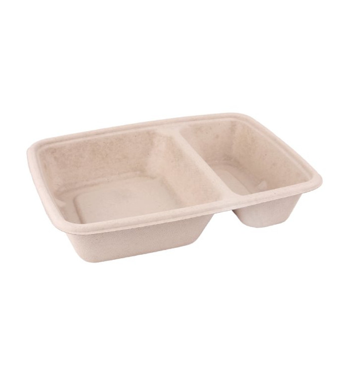 Suikerriet PLA Container 2 Compartmenten 820ml 23x18x3cm (75 Stuks)