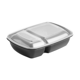 Plastic deli Container met Deksel PP zwart 2C 1300ml 28x20cm (90 stuks)