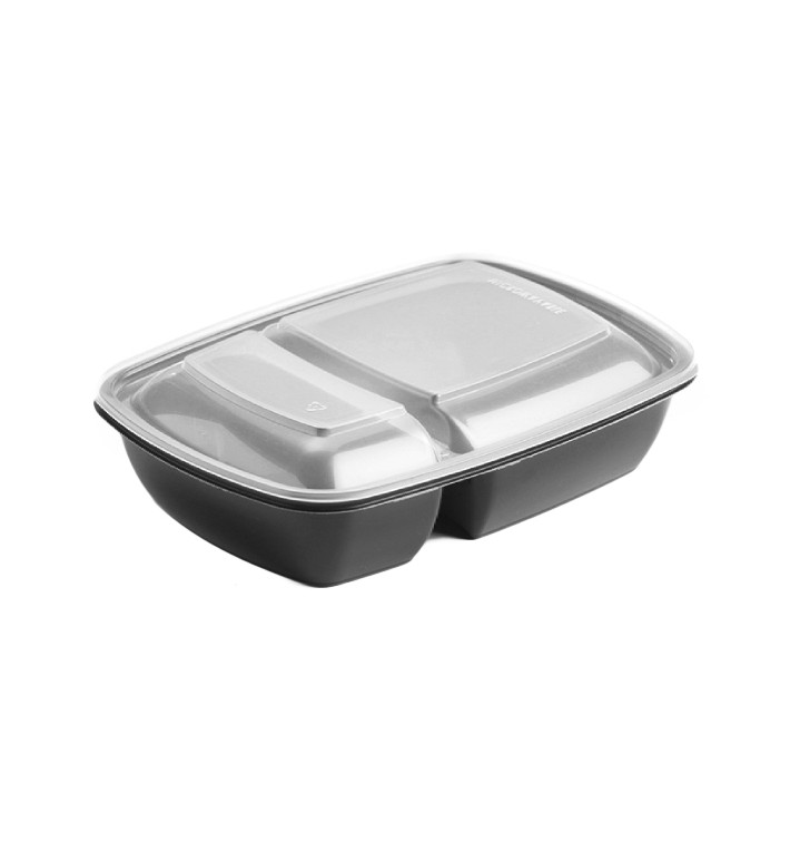 Plastic deli Container met Deksel PP zwart 2C 1300ml 28x20cm (90 stuks) Plastic deli Container met Deksel PP zwart 2C 1300ml 28x20cm (90 stuks)