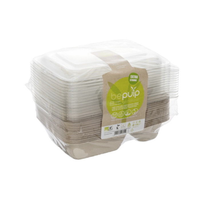 Suikerrietcontainer met Deksel 2C 750ml 23x16cm (90 stuks) Suikerrietcontainer met Deksel 2C 750ml 23x16cm (90 stuks)