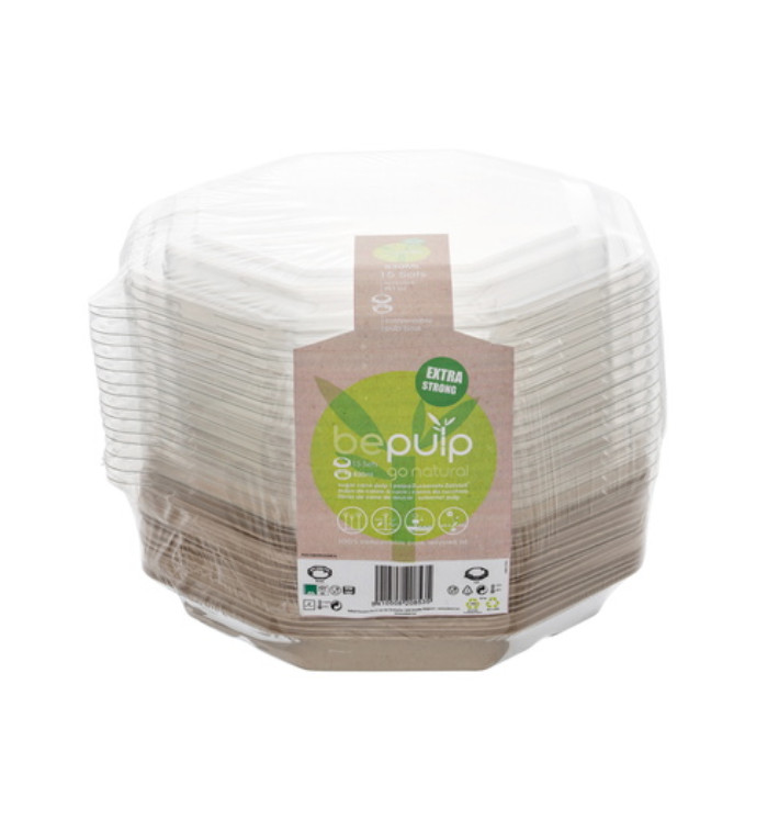 Octogonale Suikerrietcontainer met Deksel 830 ml 23x23cm (90 stuks)