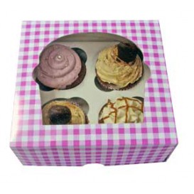 Boîte pour 4 Cupcakes Rose avec insert (140 Unités)