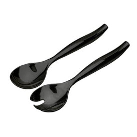 Cuillère et Fourchette Plastique Noire Pour Salade 