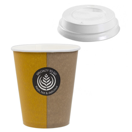 Papieren beker "Specialten" 6 Oz/180ml + Deksel Ø7,0cm (1000 stuks)