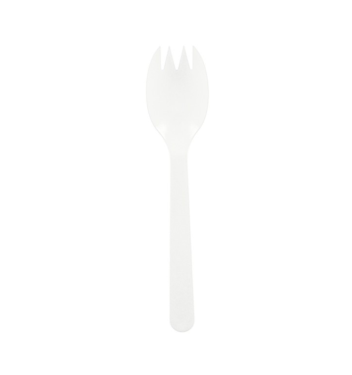 Fourchette Plastique Spork Blanche 123mm (500 Utés) Fourchette Plastique Spork Blanche 123mm (500 Utés)