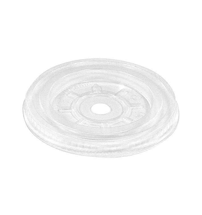 Plastic Deksel met gat PLA Plat transparant Ø7,8cm (100 stuks) Plastic Deksel met gat PLA Plat transparant Ø7,8cm (100 stuks)