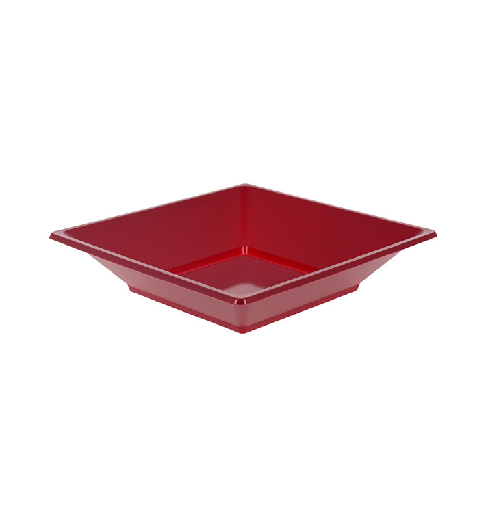 Plastic bord Diep Vierkant bordeauxrood 17 cm (750 stuks) Plastic bord Diep Vierkant bordeauxrood 17 cm (750 stuks)