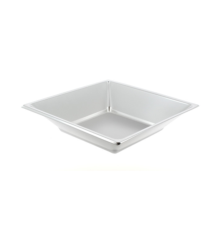 Assiette Plastique Carrée Creuse Argenté 180mm (750 Utés)