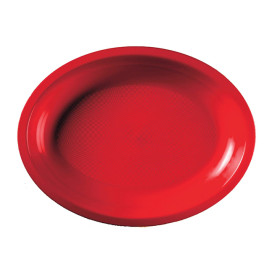 Plateau Plastique Réutilisable Ovale Rouge PP 315x220mm (25 Utés)