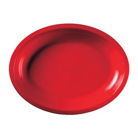 Plateau Plastique Réutilisable Ovale Rouge PP 315x220mm (300 Utés)