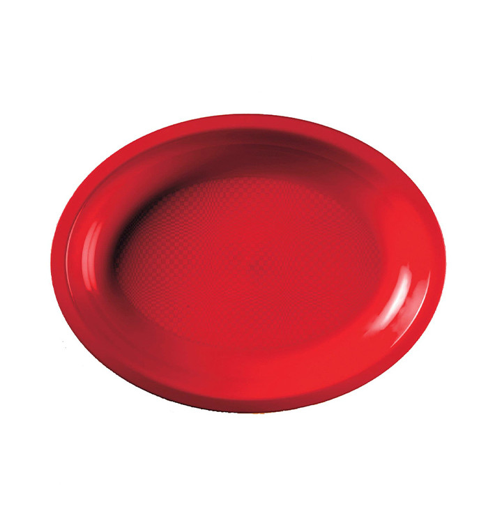 Plateau Plastique Réutilisable Ovale Rouge PP 315x220mm (300 Utés)