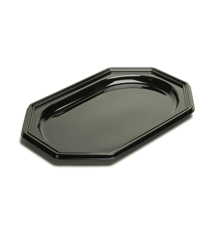 Plateau en Plastique Octogonal Noir 46x30 cm (50 Utés)