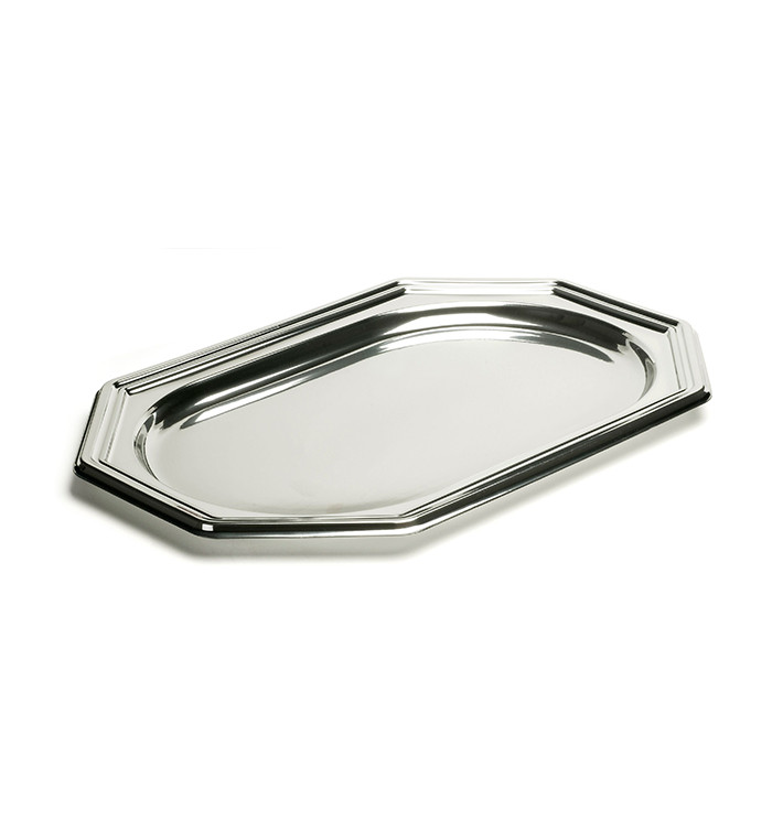 Plateau en Plastique Octogonal Argenté 46x30 cm (50 Utés) Plateau en Plastique Octogonal Argenté 46x30 cm (50 Utés)