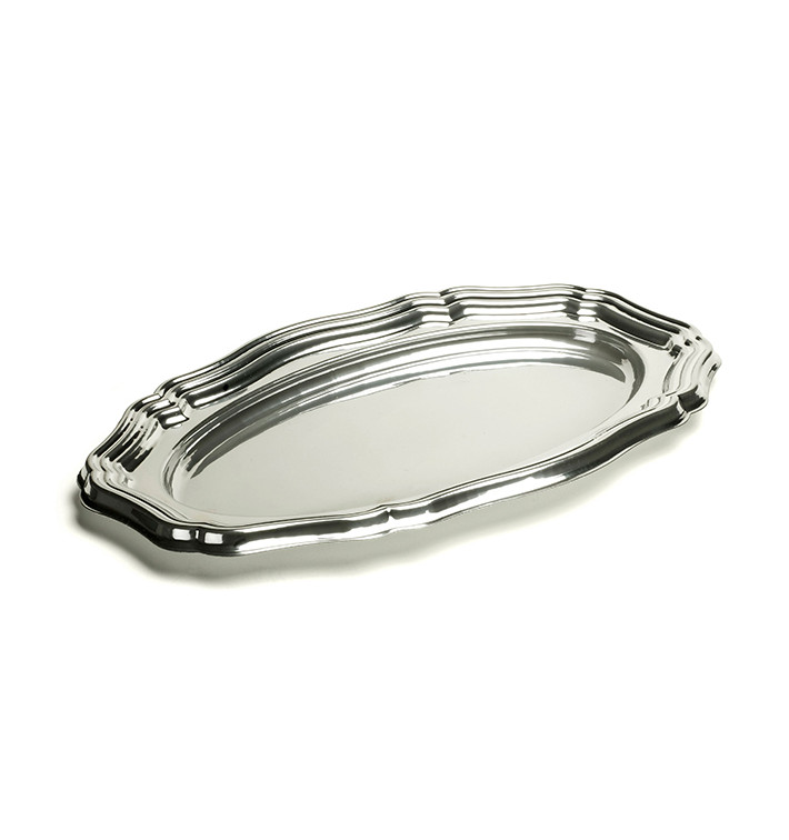 Plateau en Plastique Ovale Argenté 46x30 cm (5 Utés) Plateau en Plastique Ovale Argenté 46x30 cm (5 Utés)