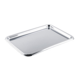 Plateau Plastique Rectangulaire Argenté 35x24 cm (5 Utés)