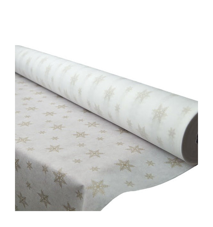 Nappe Rouleau PP Non Tissé Blanc "Étoiles" Or 1,2x50m 50g (1 Uté) Nappe Rouleau PP Non Tissé Blanc "Étoiles" Or 1,2x50m 50g (1 Uté)