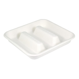 Plateau pour Tacos en Canne à Sucre Blanc 18,5x18,5cm (50 Utés)