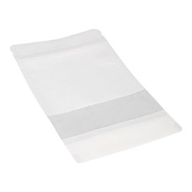 Papieren Doypack Wit met zelfsluiting en venster 12+6x20cm (50 stuks)