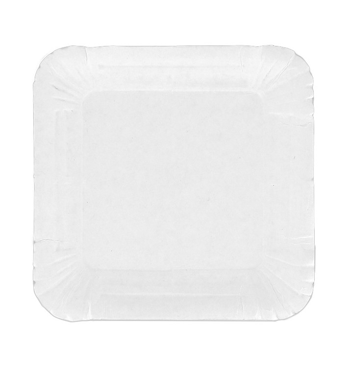 Plat carré en Carton Blanc 13x13 cm (100 Utés) Plat carré en Carton Blanc 13x13 cm (100 Utés)