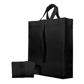 Niet geweven PREMIUM Opvouwbare tas met korte hengsels zwart 40+15x40cm (25 stuks)