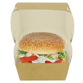 Boîte à Hamburger Carton Kraft Double Fermeture 11x11x7,5cm (50 Utés)