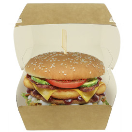 Boîte à Hamburger Carton Kraft Mega Double Fermeture 15,5x15,5x10cm (200 Utés)