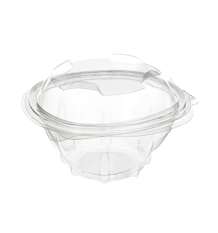 Plastic scharnierende Saladekom PLA Rond vormig 250ml (100 Stuks) Plastic scharnierende Saladekom PLA Rond vormig 250ml (100 Stuks)