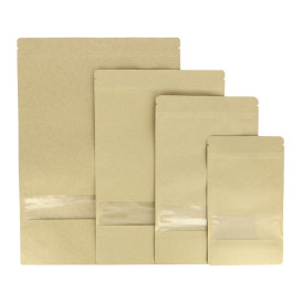 Sac DoyPack Kraft avec fermeture et fenêtre 12+6x20cm (50 Utés)