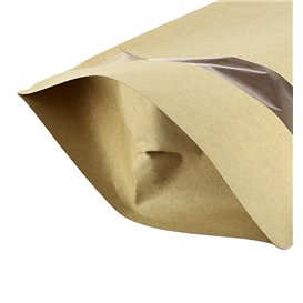 Papieren Doypack Kraft met zelfsluiting en venster 16+8x26cm (50 stuks)