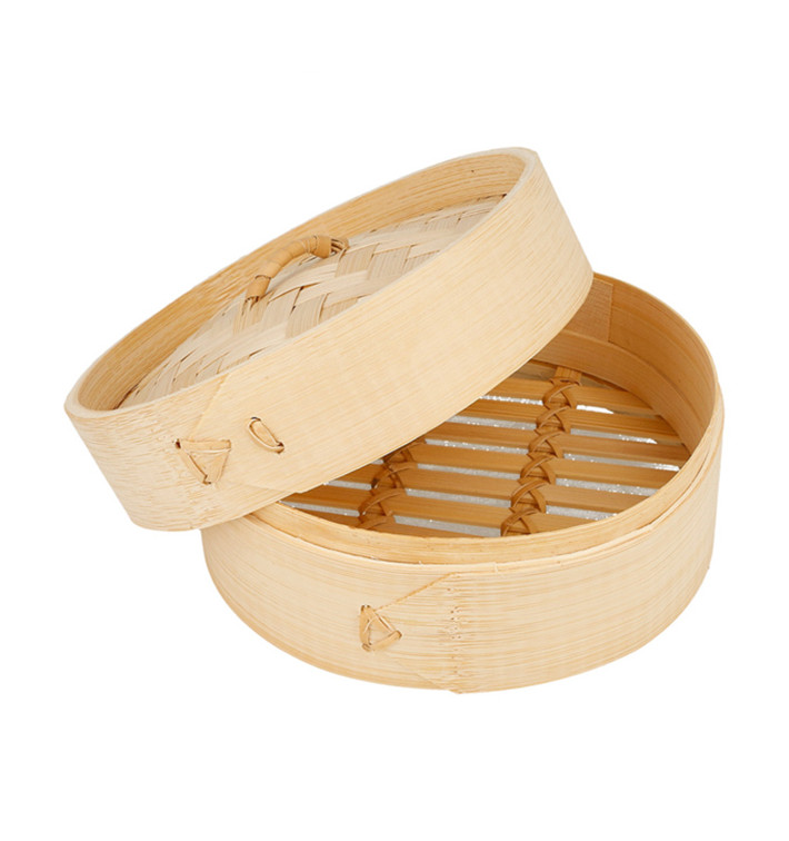 Bamboe stomer met Deksel Ø15x8cm (100 stuks) Bamboe stomer met Deksel Ø15x8cm (100 stuks)