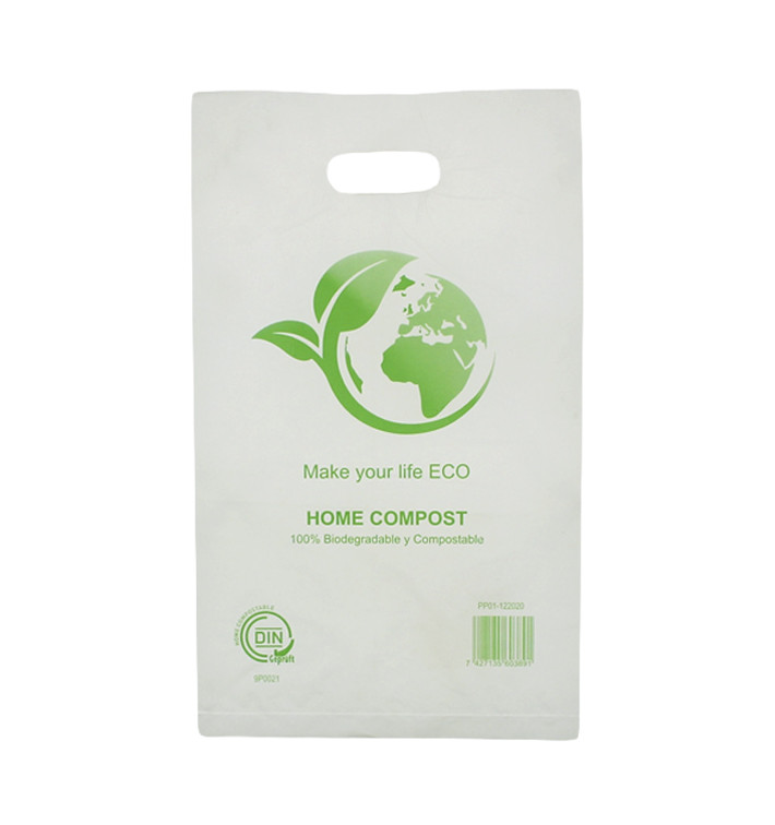 Sac en Plastique avec Anses Découpées Bio Home Compost 20x33 cm (100 Utés) Sac en Plastique avec Anses Découpées Bio Home Compost 20x33 cm (100 Utés)