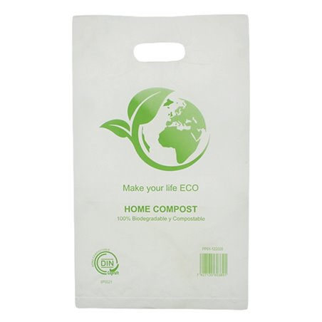 Sac en Plastique avec Anses Découpées Bio Home Compost 20x33 cm 20µm (2.000 Utés)
