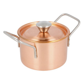 Bediening mini kookpot dienblad kom met Deksel van staal koper Ø9x6cm (6 stuks)