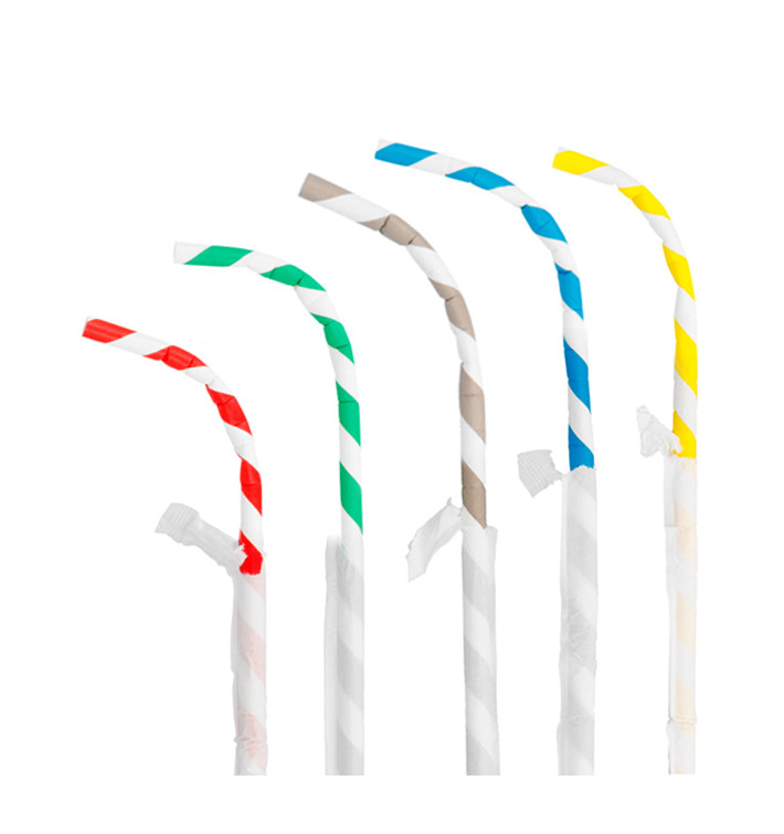 Paille Flexible Papier Assortiment Emballé Ø6mm 230mm (6000 Utés) Paille Flexible Papier Assortiment Emballé Ø6mm 230mm (6000 Utés)