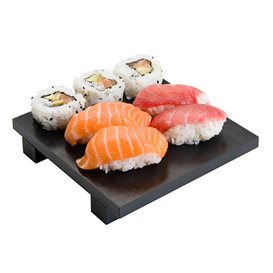 Bamboe sushi dienblad zwart 15x15x2,5cm (40 stuks)