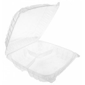 Plastic scharnierende Deli-Container OPS 3 Compartmenten "transparant Seal" 4070ml (100 stuks)